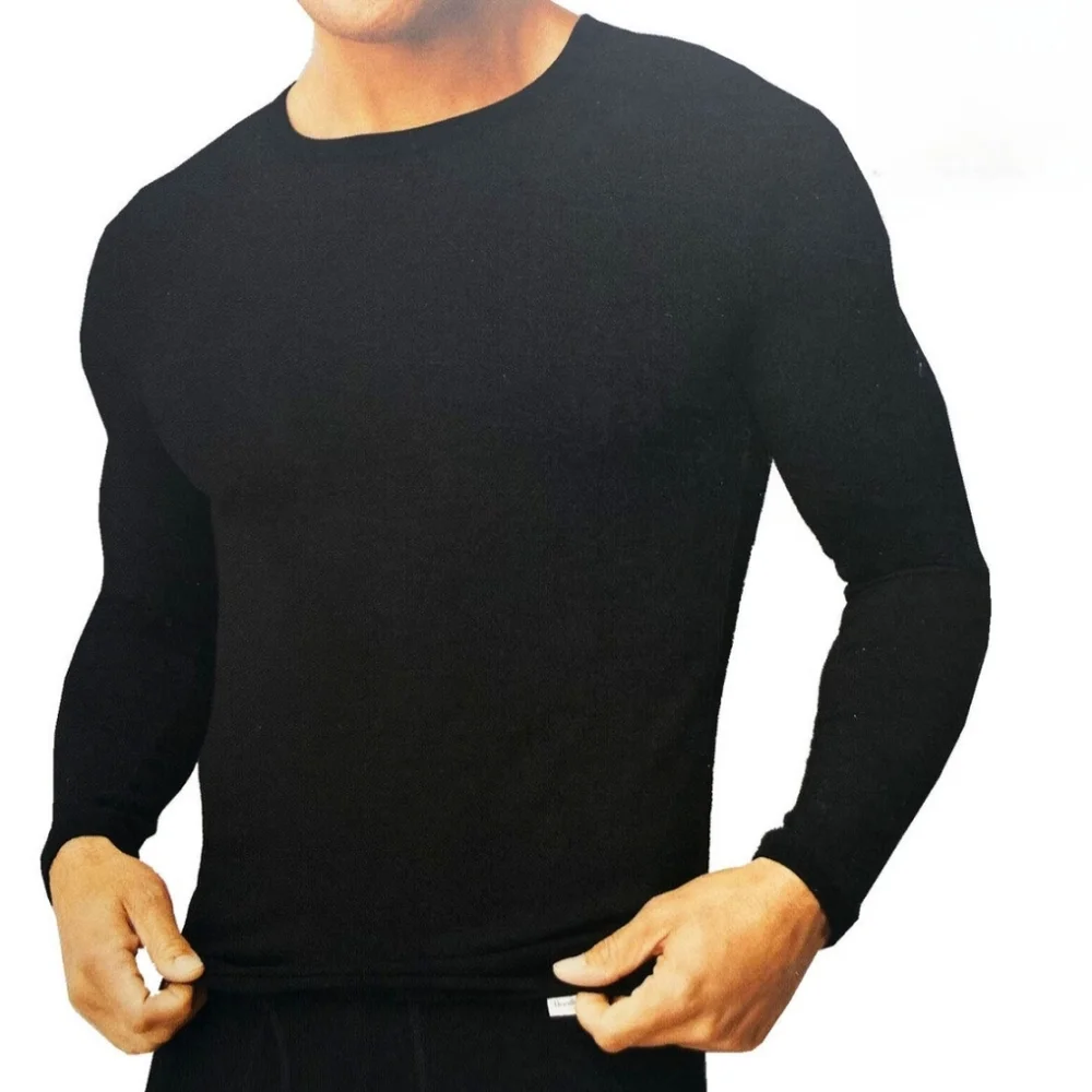 Mens Premium Ultra-Soft Smooth Long Sleeve Thermal Underwear Shirt Black XXL
